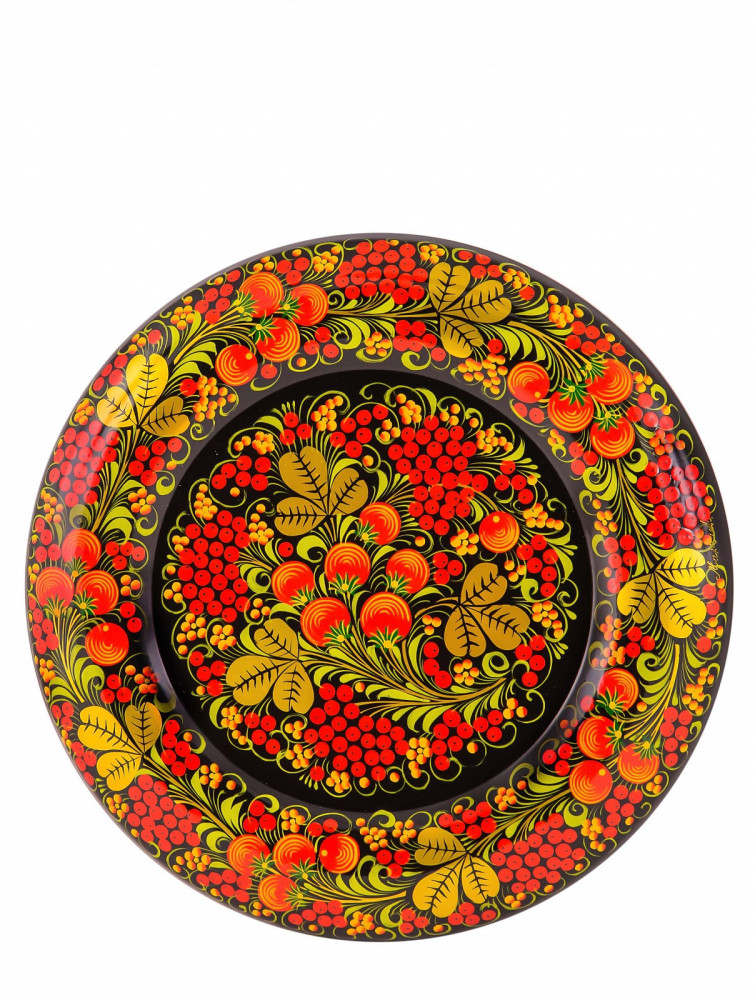 Spring Golden Khokhloma Floral handpainted Ornaments Wall Plate wooden Tray d 315