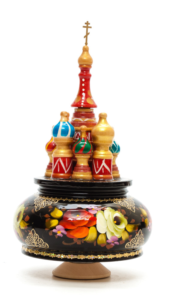 210 mm Saint Basil's Cathedral Zhostovo Art hand painted Wooden Music Box (by Nightingale Crafts)