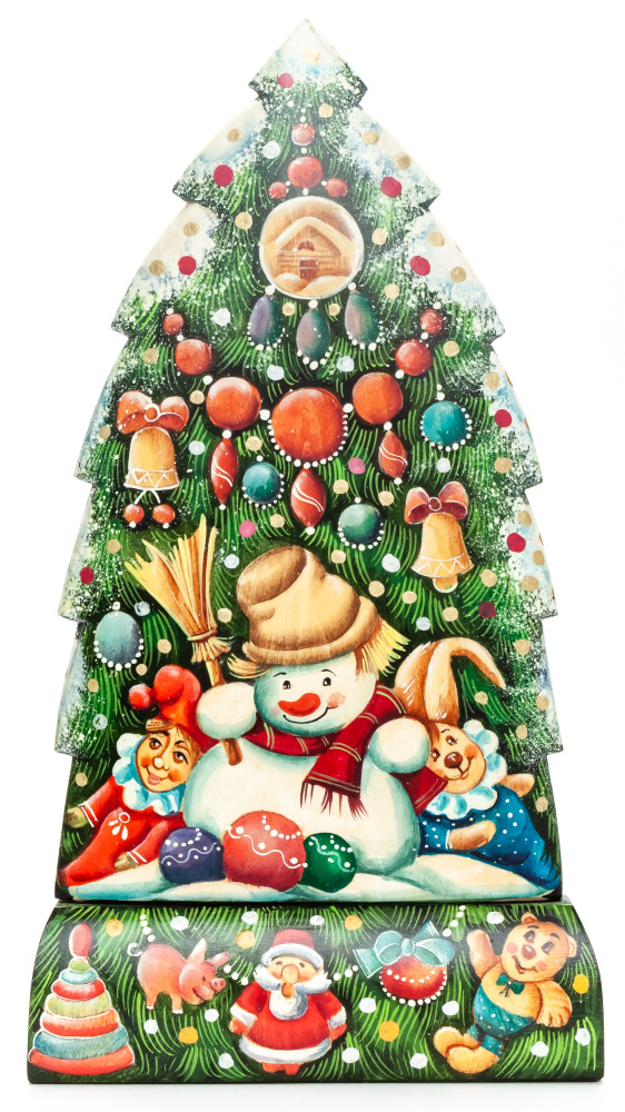240 mm Children looking at Christmas gifts under the Tree wooden figurine