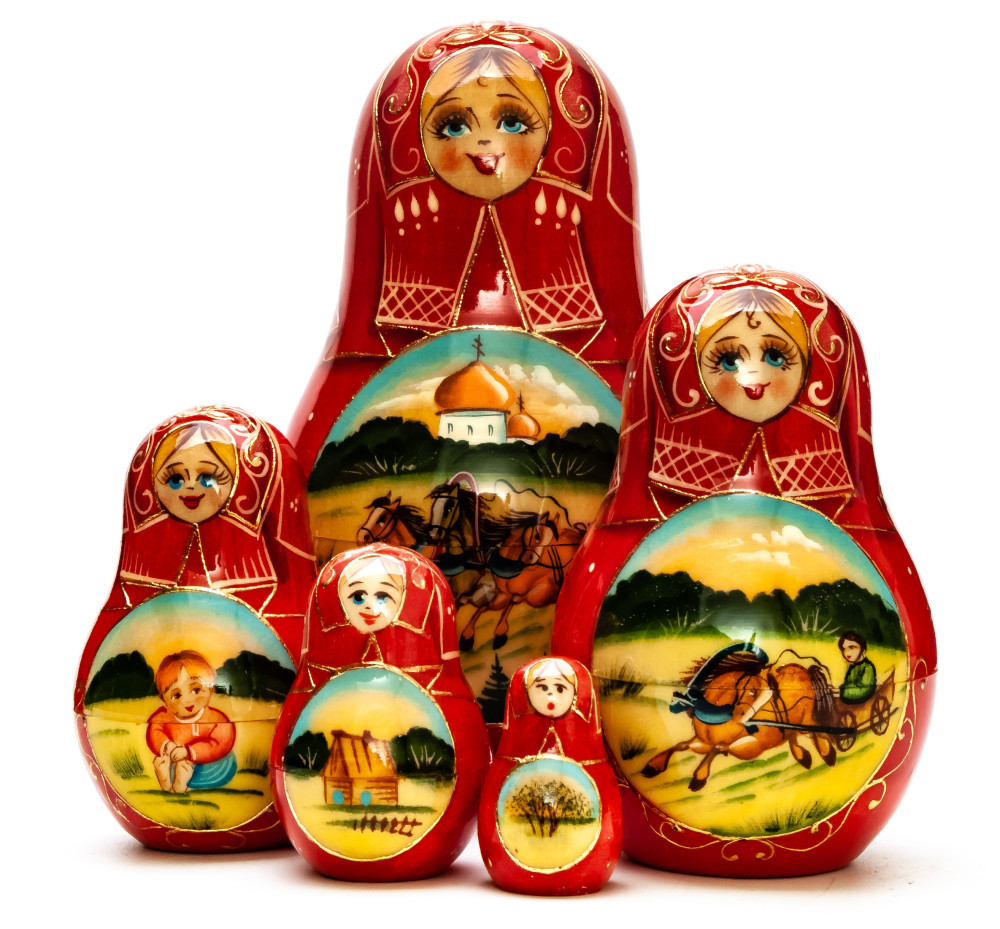 120mm Russian Troika hand painted Matryoshka doll 5pcs