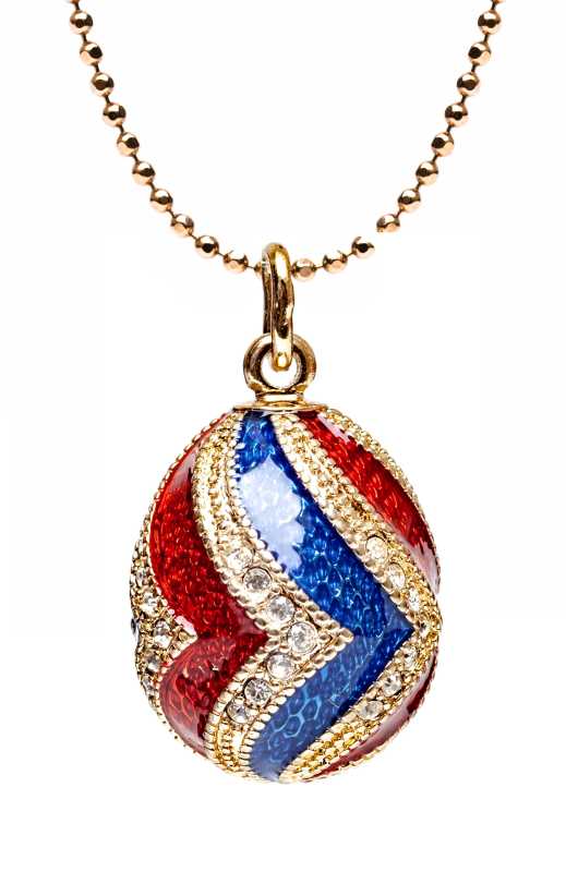 Golden Stripes Red and Blue Metal Egg Pendant