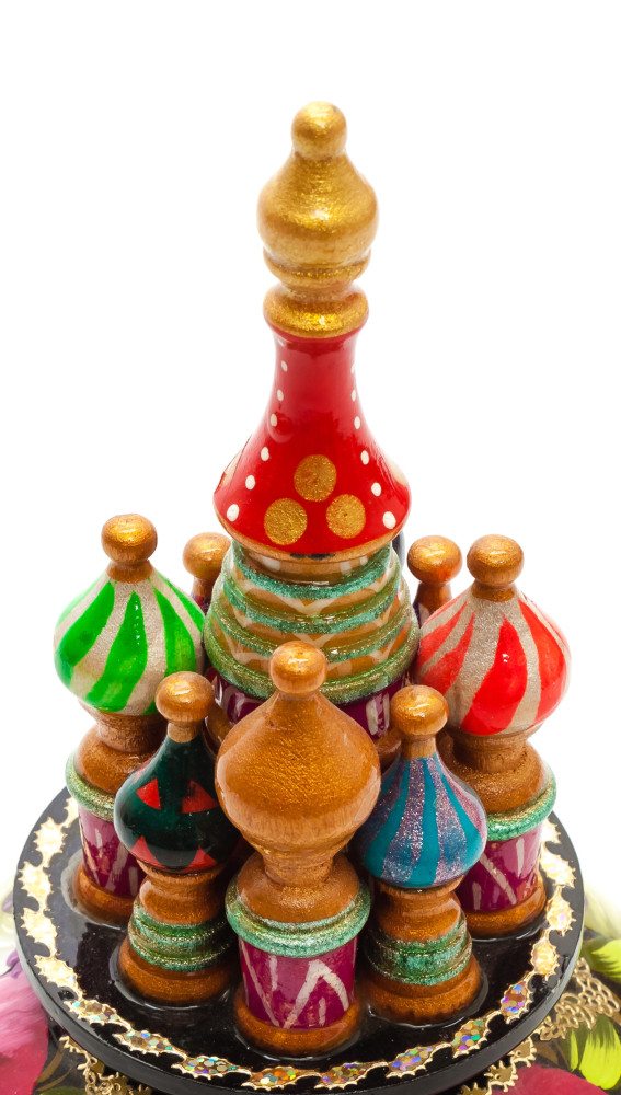  190 mm Saint Basil's Cathedral Zhostovo Art hand painted Wooden Music Box (by Nightingale Crafts)