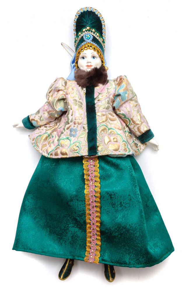 The Girl in a Winter Dress and Hat hand-sewn Porcelain Doll - 16 Inches