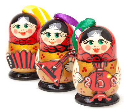 130x80 mm Russian Family hand Carved and Painted Christmas Tree Ornaments Set of 3 pcs in a Gift Box (by Andrey Studio)