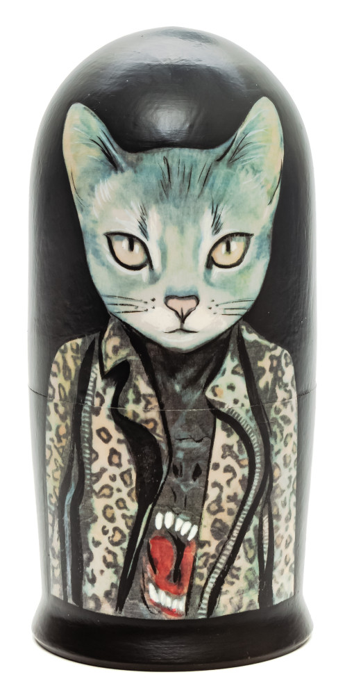 180 mm Cat in a Jacket hand painted on Wooden Matryoshka doll 5 pcs (by Skazka)