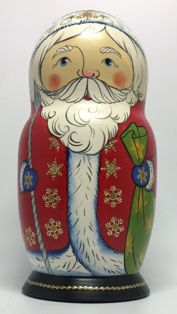 180 mm Santa Claus and Snowmaiden Princess hand painted wooden Matryoshka Doll 5 pcs (by Malutin Studio)