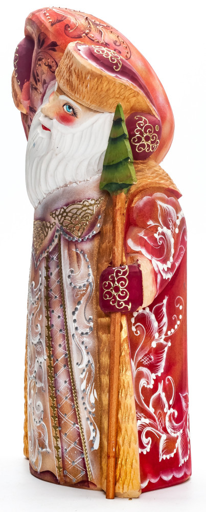 240 mm Santa with a Magic Staff and a Bag handpainted Wooden Carved Statue (by Igor Carved Wooden Figures Studio)