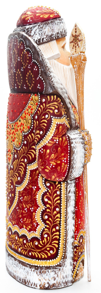 300 mm Santa with a Magic Staff and a Bead on his Hand Carved Wood Hand Painted Collectible Figurine  (by Natalia Nikitina Workshop)