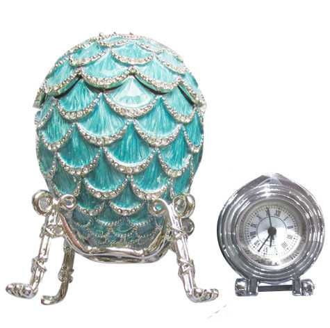 92 mm Blue Pine Cone with Clock inside Easter Egg