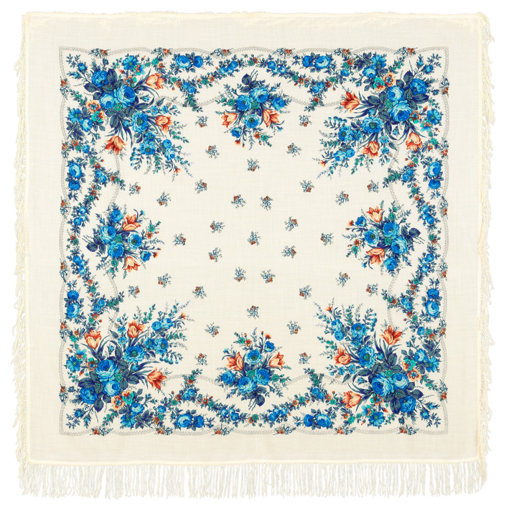 Shop Woolen Scarves with Woolen Fringe 146x146 cm 146x146 mm Gzhel Woolen Shawl with Woolen Fringe Pavlovo Posad Manufactory online at Skazka.site | Eligible for fast shipping and free returns. 146x146 mm Gzhel Woolen Shawl with Woolen Fringe Pavlovo Posad Manufactory