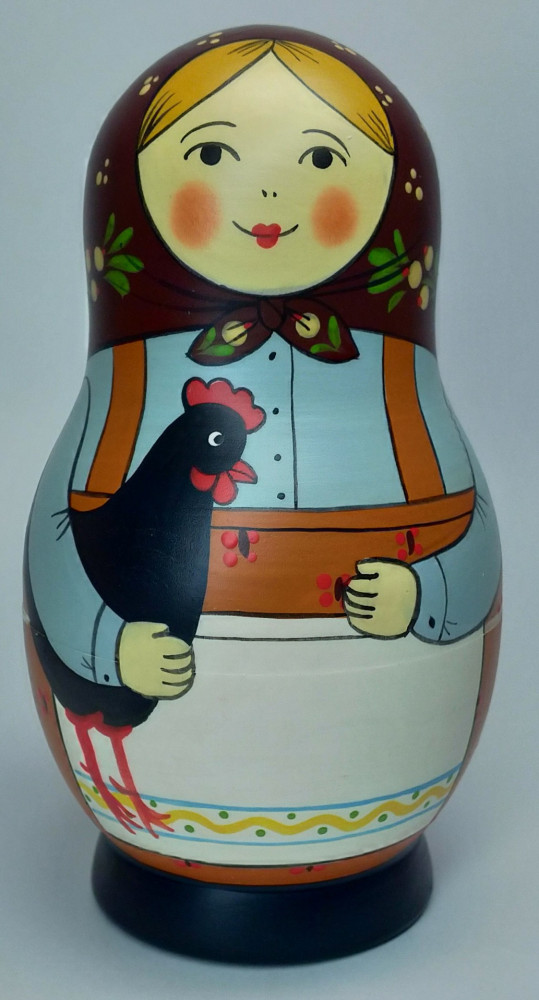 Shop Exclusive Nesting Dolls 125 mm Mistress with Hen hand painted Traditional Russian Wooden Matryoshka doll 5 pcs (by Igor Malyutin) online at Skazka.site | Eligible for fast shipping and free returns. 125 mm Mistress with Hen hand painted Traditional Russian Wooden Matryoshka doll 5 pcs (by Igor Malyutin)