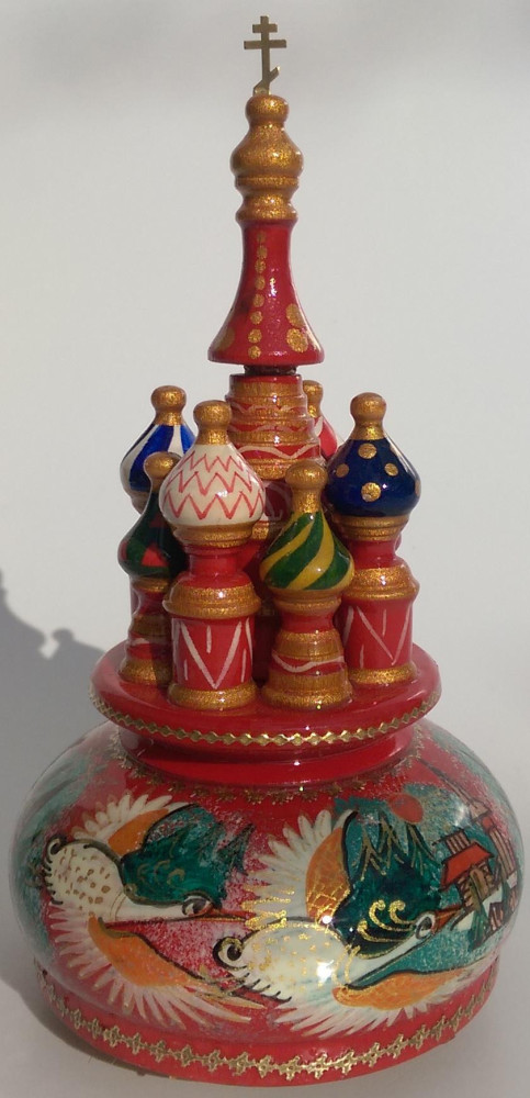 190 mm Saint Basil's Cathedral Flying Swans hand painted Wooden Music Box (by Nightingale Crafts)