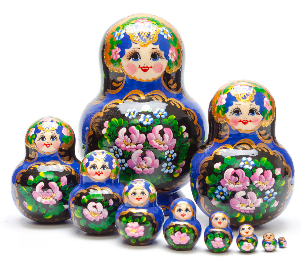 140 mm Flowers Patters hand painted Wooden Matryoshka Doll 10 pcs inside (by Elena Matreshka)