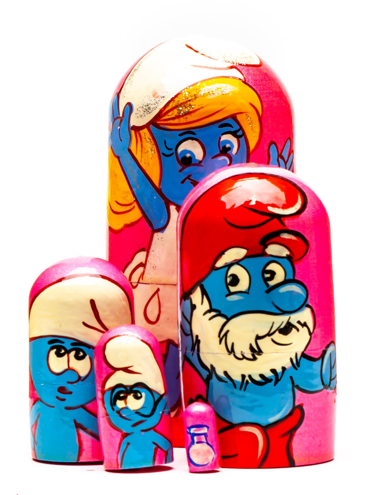 110mm The Smurfs Hand Painted Matryoshka Doll 5 pcs (by Konstantin Crafts)
