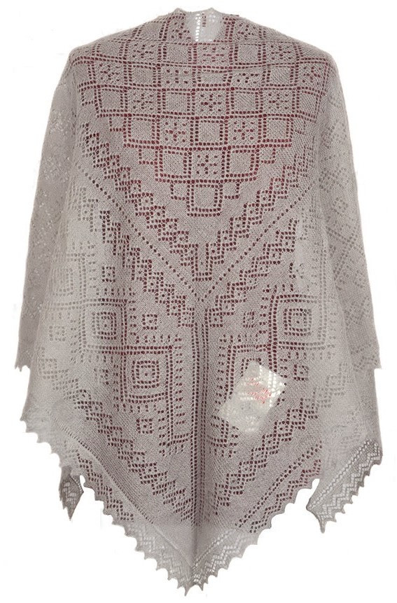 130x180 cm Grey Goat Down Hand Knitted Russian Orenburg Triangular Shawl (by Orenburg Factory)