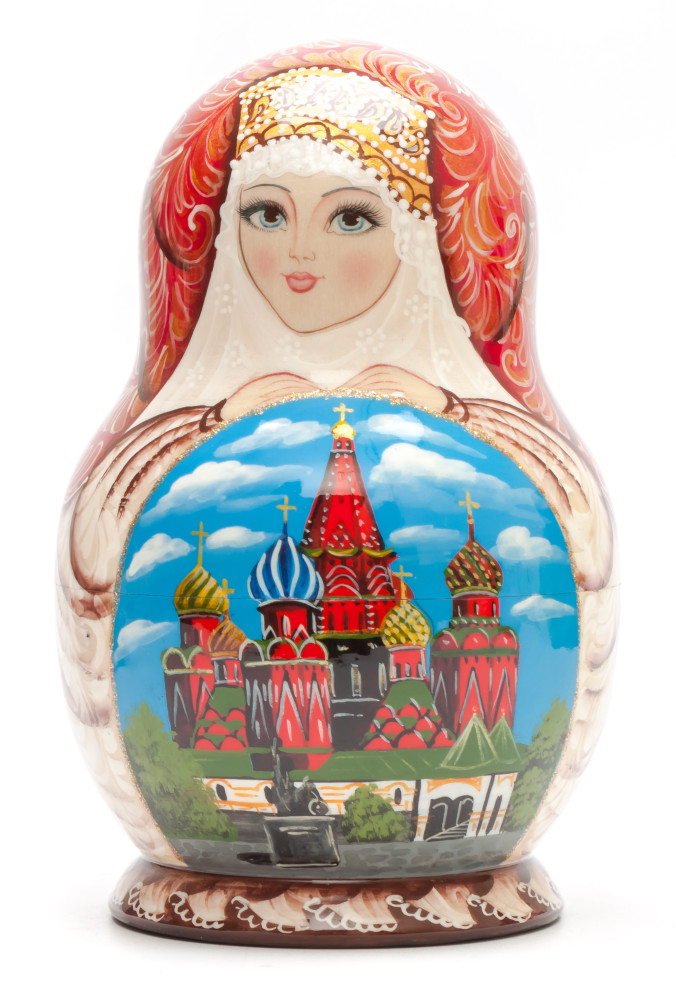 180 mm Moscow handpainted Wooden Matryoshka round Doll 10 pcs (by Sheherazade)
