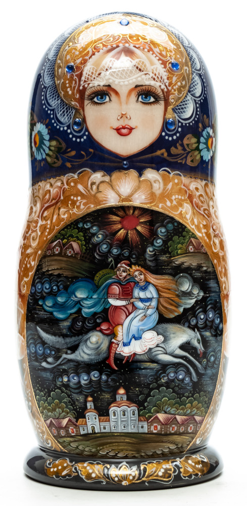 190 mm Ruslan and Lyudmila hand painted on Wooden Matryoshka doll 5 pcs (by A Studio)