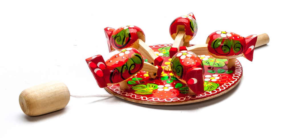 200x140 mm Pecking Chicken Hand Carved and Painted Russian Wooden Toy (by Bogorodskoe Studio)
