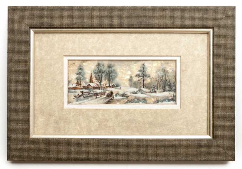 280x190 mm Winter Landscape hand painted on Nacre Fedoscino painting (by Tatiana Fedoscino Arts)