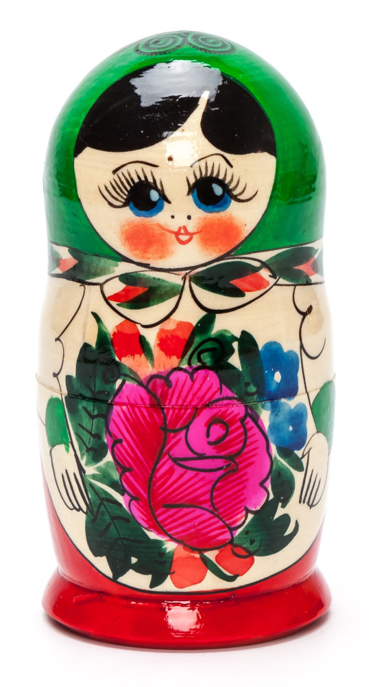 105 mm Green Head Semenovskaya handpainted wooden Matryoshka Doll 5 pcs (by Ivan Studio)