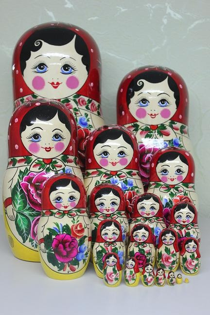 360 mm Red Head Semenovskaya handpainted wooden Matryoshka Doll 20 pcs (by Ivan Studio)