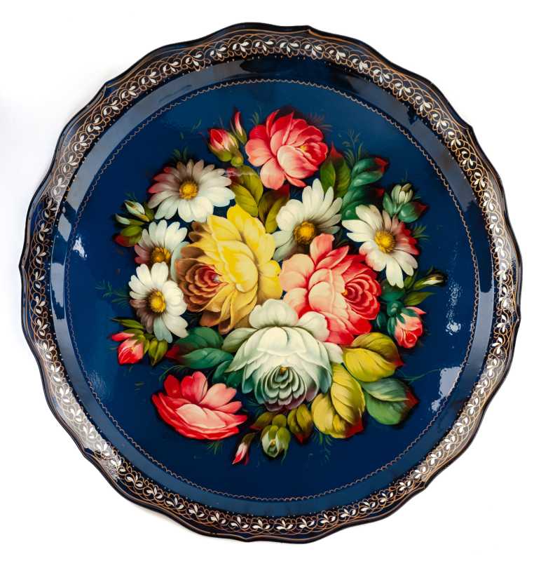  d 420 mm Zhostovo Patterns hand painted and lacquered by Danilova Metal Forged Tray (by Lada Crafts)