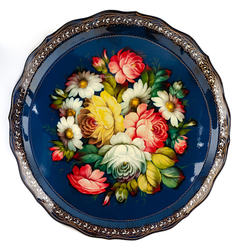  d 420 mm Zhostovo Patterns hand painted and lacquered by Danilova Metal Forged Tray (by Lada Crafts)