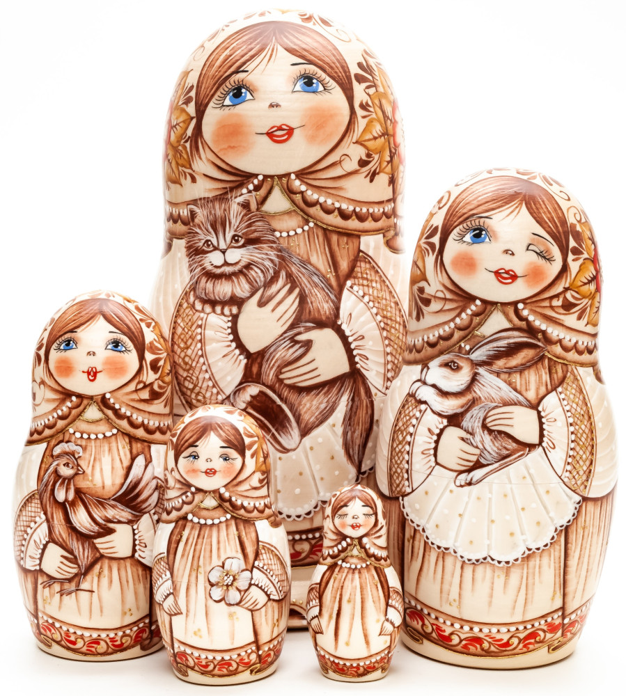 Shop Exclusive Nesting Dolls 190 mm Little Girls with Flowers hand painted Matryoshka 5 pcs dolls (by A Studio) online at Skazka.site | Eligible for fast shipping and free returns. 190 mm Little Girls with Flowers hand painted Matryoshka 5 pcs dolls (by A Studio)