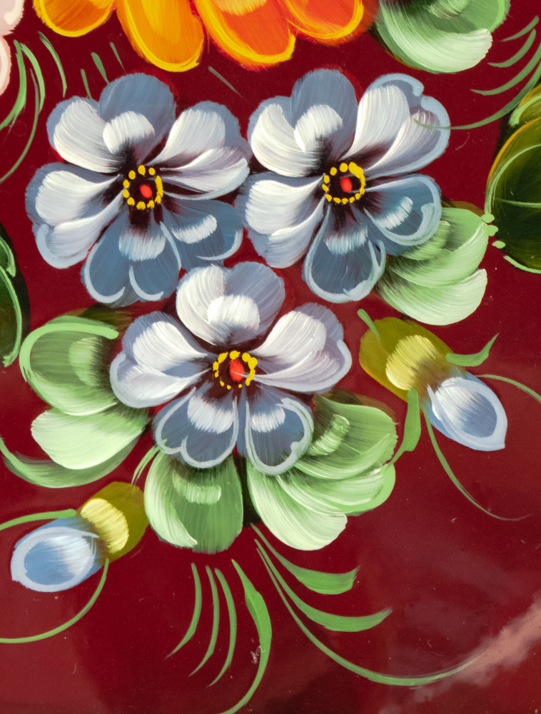 300x395 mm Zhostovo Patterns hand painted and lacquered by Gogina Metal Forged Tray (by Lada Crafts)