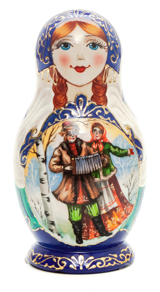 120 mm Man with a Woman hand painted on Wooden Matryoshka doll 5 pcs (by Skazka)