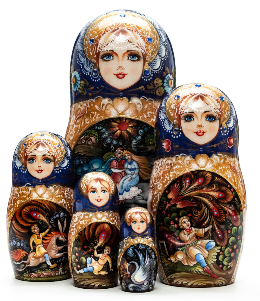 190 mm Ruslan and Lyudmila hand painted on Wooden Matryoshka doll 5 pcs (by A Studio)