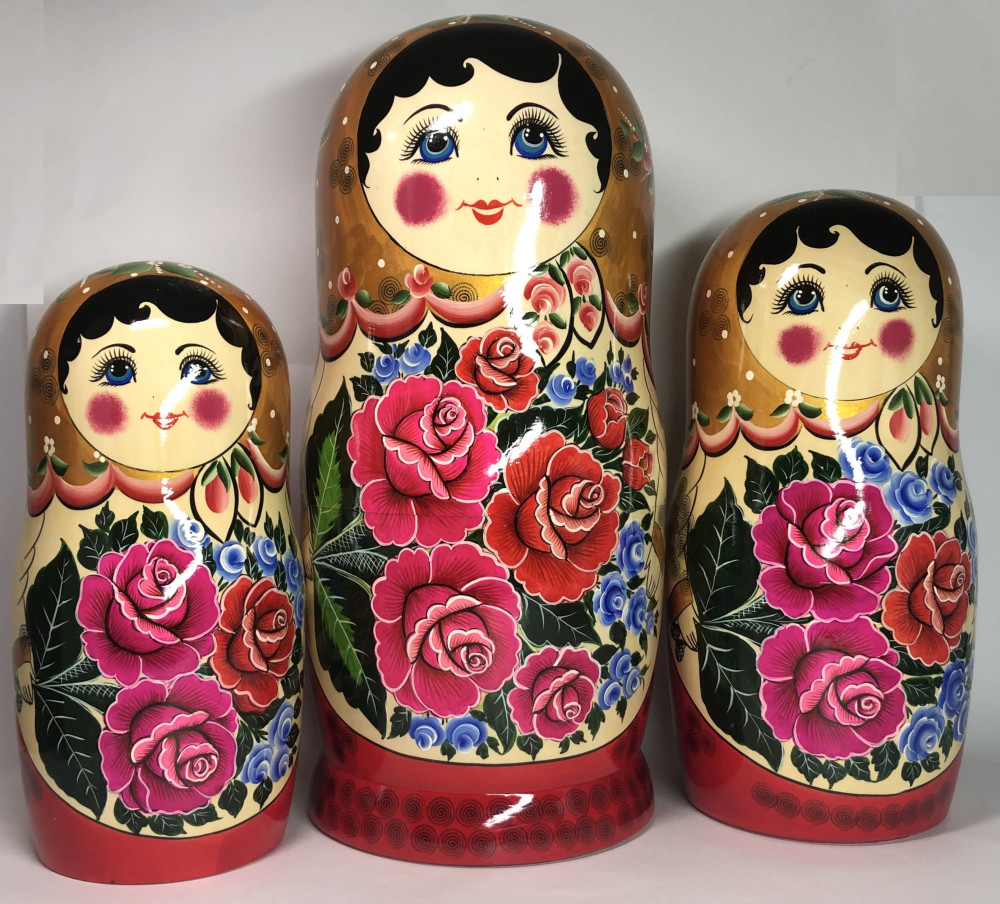 Golden Scarf Russian Hand Painted Wooden Matryoshka with 20 dolls inside