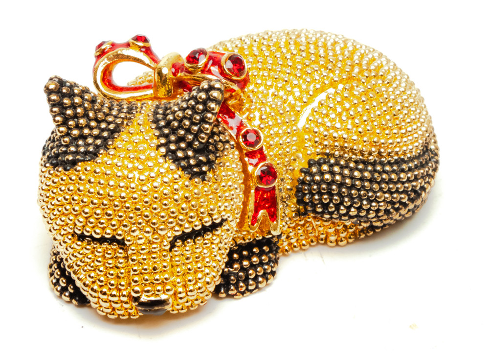 50 mm Small Cat Golden Jewellery Box