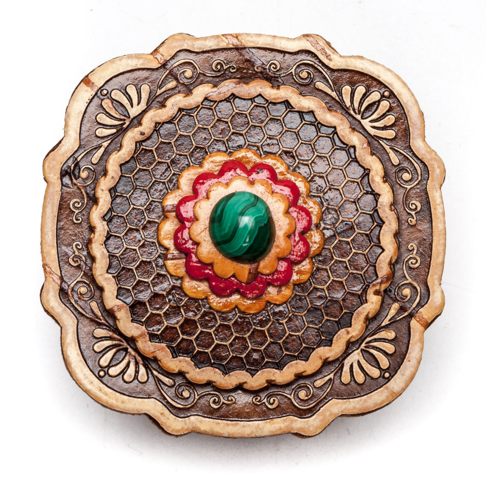 60x60 mm Siberian Patterns hand made Birchbark Jewelry Box (by Maxim Birch)