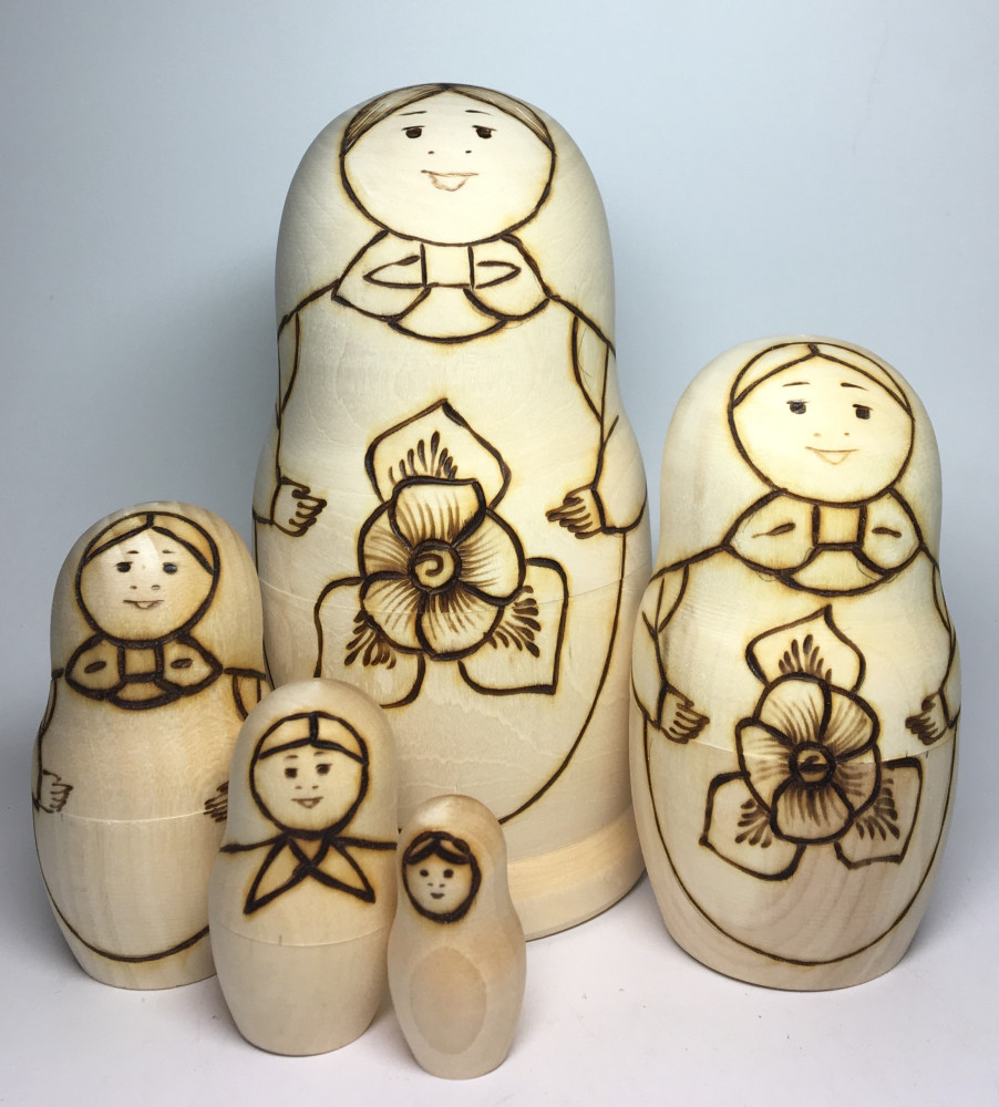 150 mm Blanc Matryoshka Traditional doll 5 pcs inside with paints, brushes, instruction manual (by Sergey Carved Wooden Dolls)