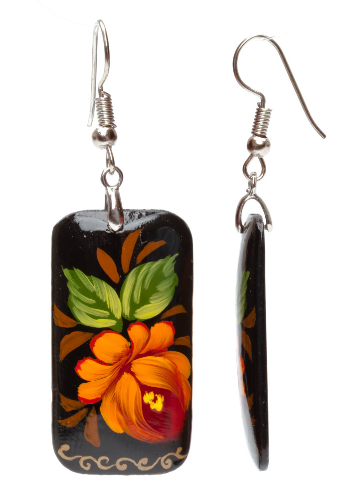 20x35mm Zhostovo wooden Earrings (by Lada Workshop)