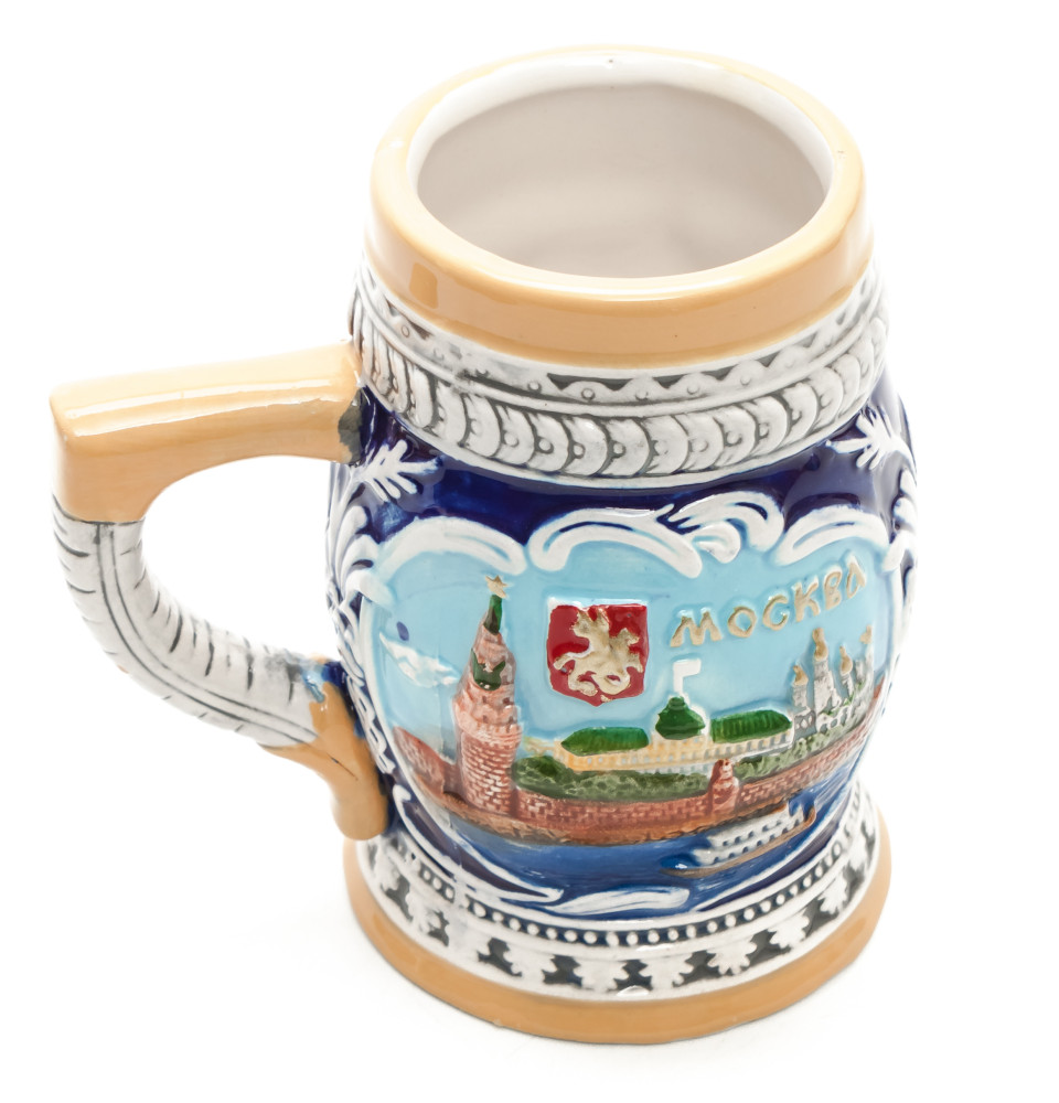 110 mm Moscow Snt Basil Cathedral and Attractions Ceramic Mug (by Volga Pottery)