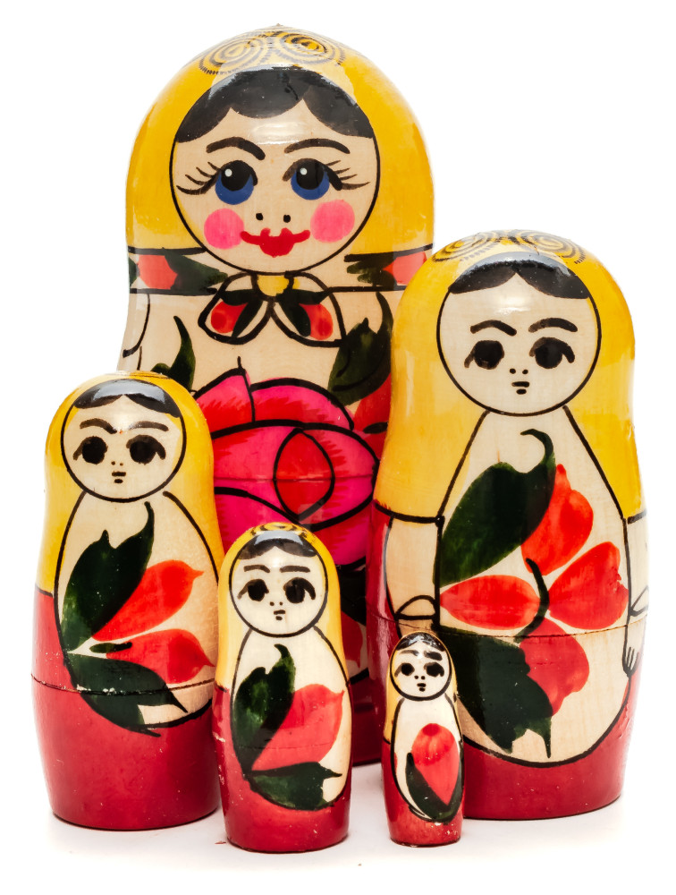 105 mm Yellow Head Semenovskaya handpainted wooden Matryoshka Doll 5 pcs (by Ivan Studio)