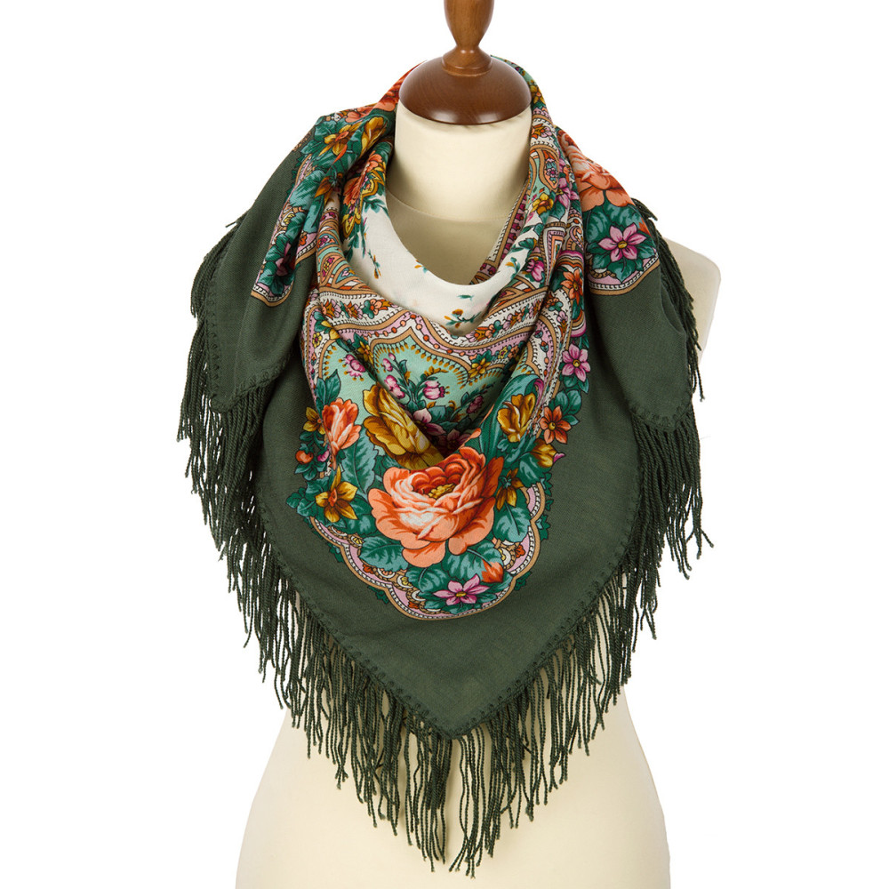 Shop Woolen Scarves with Woolen Fringe 89x89 cm 89x89 cm Spring Dawns Woolen Shawl with Woolen Fringe Pavlovo Posad Manufactory online at Skazka.site | Eligible for fast shipping and free returns. 89x89 cm Spring Dawns Woolen Shawl with Woolen Fringe Pavlovo Posad Manufactory