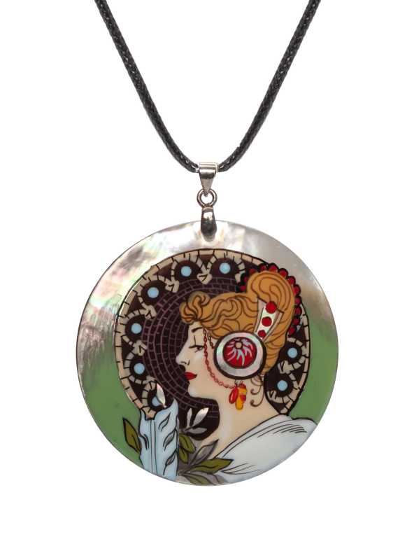 d50 mm Portrait hand painted Nacre Pendant (by Tatiana Shkatulka Crafts)