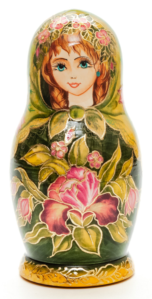 160 mm Flowers hand painted on Wooden Matryoshka doll 5 pcs (by Skazka)
