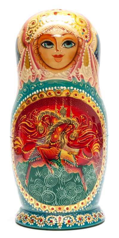 250 mm Battle of Knights hand painted on Wooden Matryoshka doll 7 pcs (by Golden Cockerel Studio)
