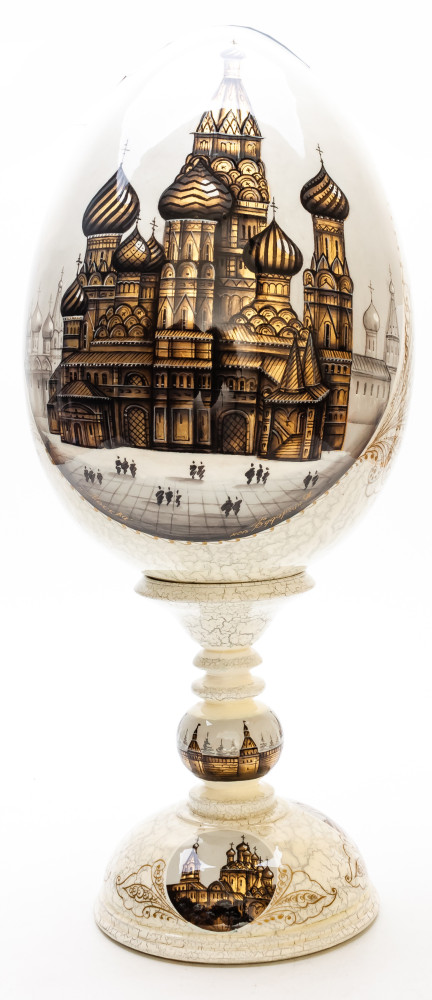 410 mm Moscow hand painted on red colored wooden Egg with standby (by Tatiana Crafts)