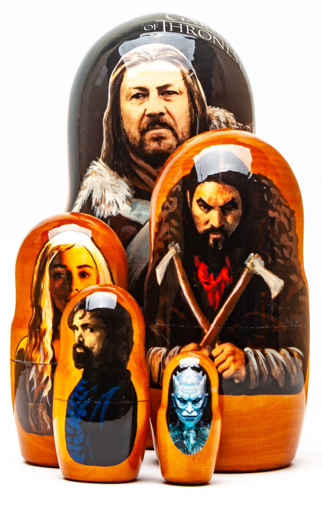 Shop Celebrities Nesting Dolls 180mm Game of Thrones Hand Painted Matryoshka Doll 5 pcs (by Konstantin Studio) online at Skazka.site | Eligible for fast shipping and free returns. 180mm Game of Thrones Hand Painted Matryoshka Doll 5 pcs (by Konstantin Studio)