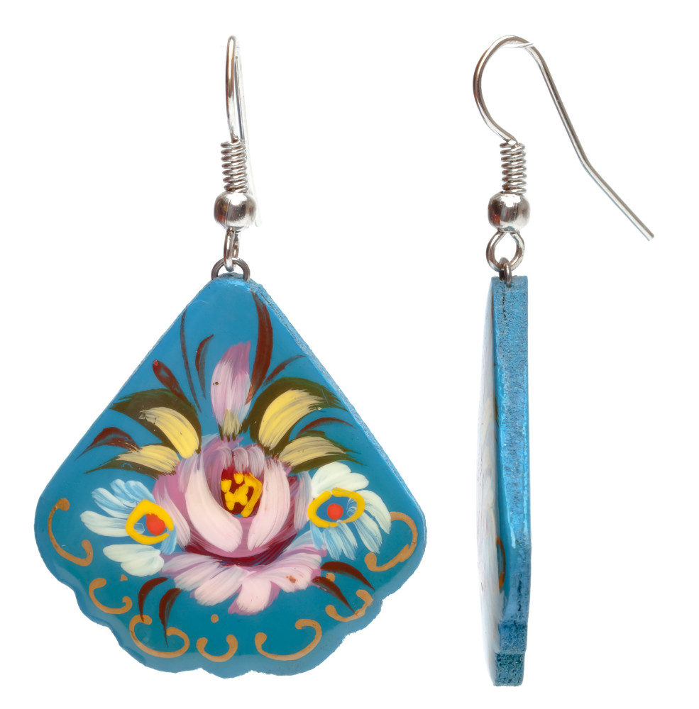 30x30mm Zhostovo wooden Earrings (by Lada Workshop)