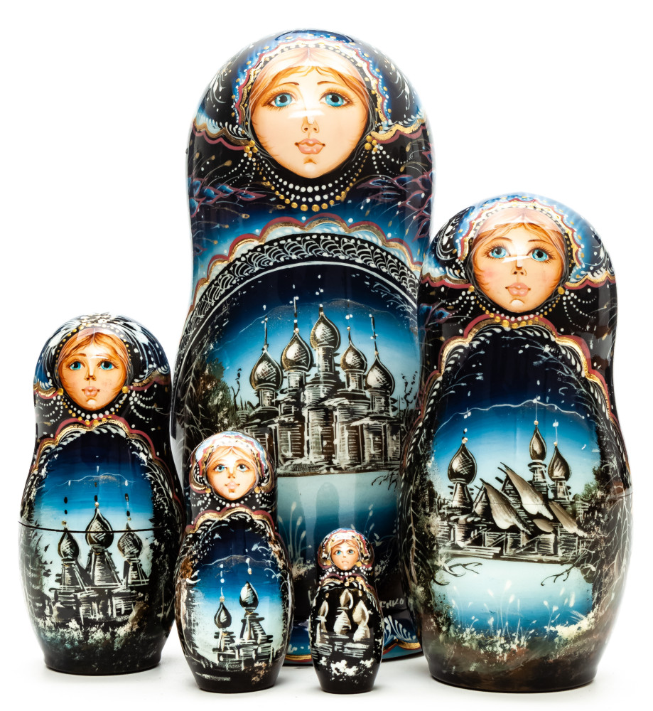 160 mm The Churches of Kizhi hand painted wooden Matryoshka doll 5 pcs (by A Studio)