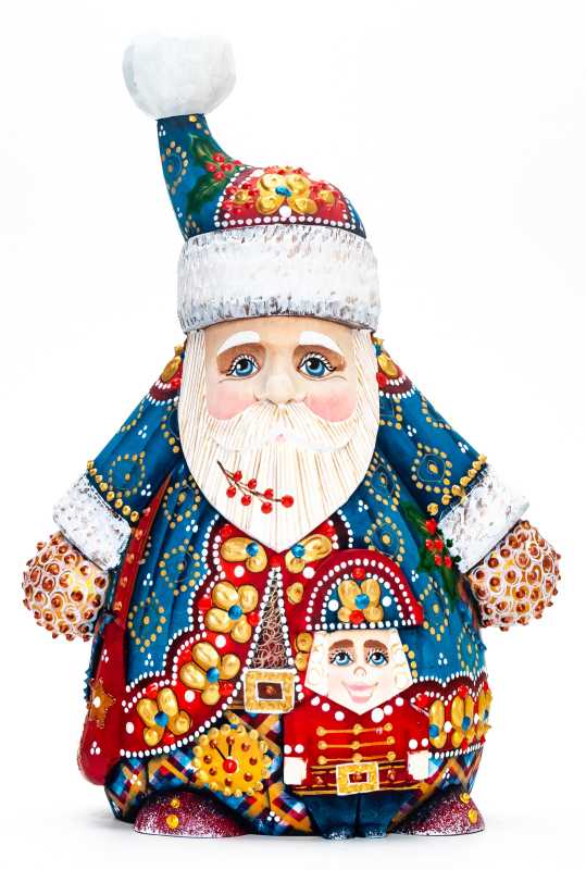 220 mm Santa with Nutcracker Carved Wood Hand Painted Collectible Figurine  (by Natalia Nikitina Workshop)