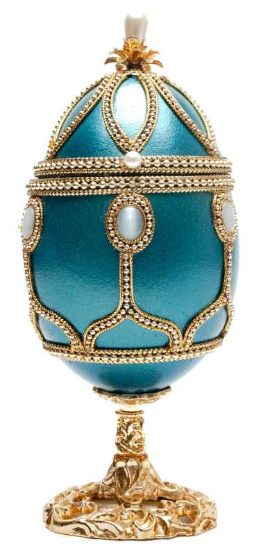 145 mm Blue Leaf with Pearls Easter Goose Shell Egg