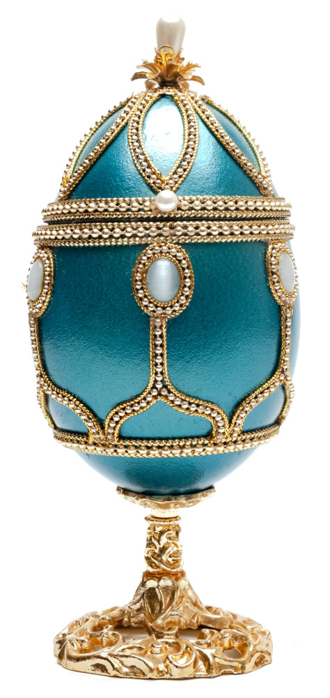 145 mm Blue Leaf with Pearls Easter Goose Shell Egg