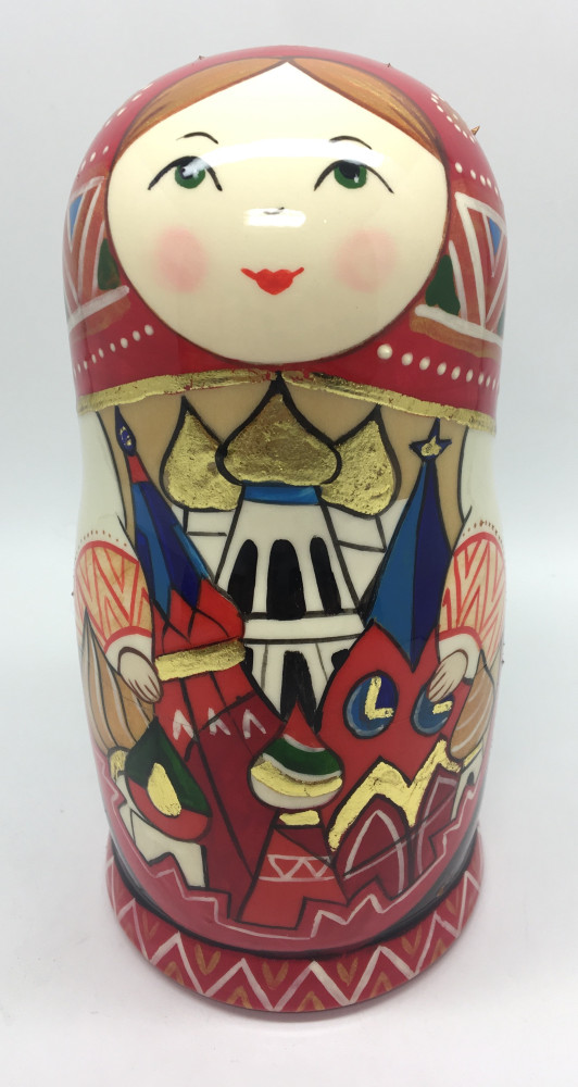 180 mm Moscow Snt Basil Cathedral hand painted by Lentuloff on wooden Matryoshka doll 5 pcs (by A Studio)